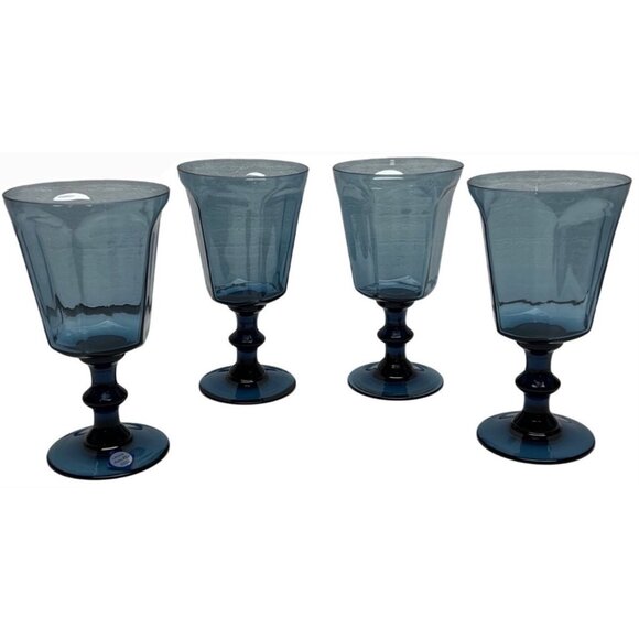 Lenox Antique Blue Glass Goblets Set Of 4 Hand Blown Stemware - Picture 1 of 4